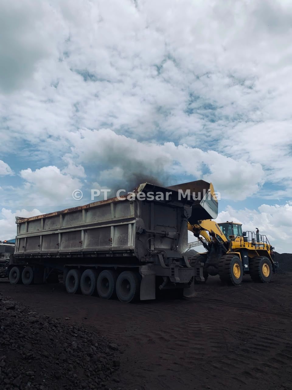Pemuatan Batubara oleh Wheel Loader ke Armada Trailer